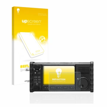 Vorderseite einer Produktverpackung mit dem Markenlogo upscreen. Daneben ist das Gerät Xiegu X6100 HF-Transceiver mit dem zuge