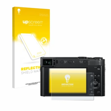 Vorderseite einer Produktverpackung mit dem Markenlogo upscreen. Daneben ist das Gerät Panasonic Lumix DC-TZ202D mit dem zugeh