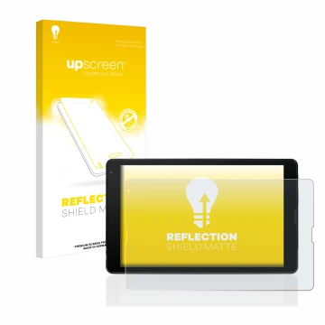 Vorderseite einer Produktverpackung mit dem Markenlogo upscreen. Daneben ist das Gerät MEDION Tablet E10421 10,1