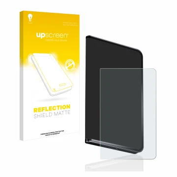 Vorderseite einer Produktverpackung mit dem Markenlogo upscreen. Daneben ist das Gerät Ledger Stax crypto wallet mit dem zugeh