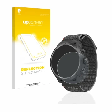 Vorderseite einer Produktverpackung mit dem Markenlogo upscreen. Daneben ist das Gerät Coros Apex 2 Pro mit dem zugehörigen Di