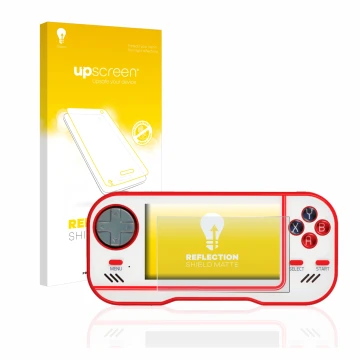 Vorderseite einer Produktverpackung mit dem Markenlogo upscreen. Daneben ist das Gerät Blaze Evercade mit dem zugehörigen Disp