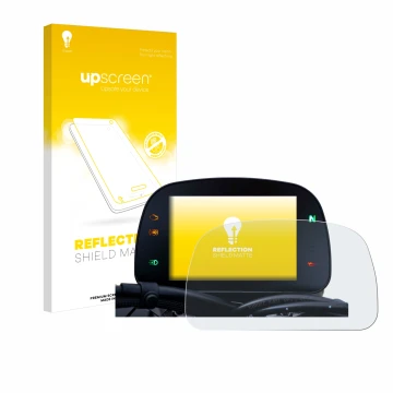 Vorderseite einer Produktverpackung mit dem Markenlogo upscreen. Daneben ist das Gerät Moto Morini Seiemmezzo TFT Display 5