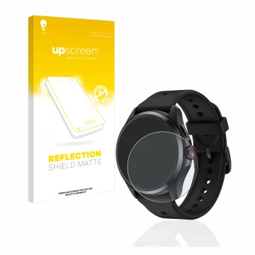 Vorderseite einer Produktverpackung mit dem Markenlogo upscreen. Daneben ist das Gerät Mobvoi TicWatch Pro 5 mit dem zugehörig