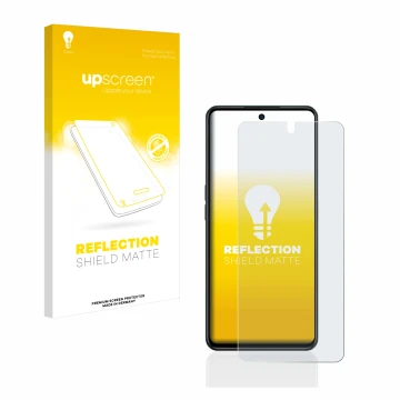 Vorderseite einer Produktverpackung mit dem Markenlogo upscreen. Daneben ist das Gerät Oppo A98 5G mit dem zugehörigen Display