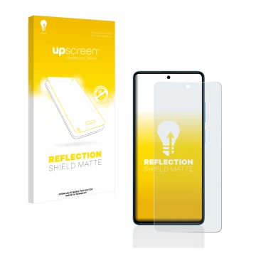 Vorderseite einer Produktverpackung mit dem Markenlogo upscreen. Daneben ist das Gerät Xiaomi Poco F5 mit dem zugehörigen Disp