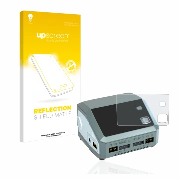 Vorderseite einer Produktverpackung mit dem Markenlogo upscreen. Daneben ist das Gerät SkyRc D200 neo mit dem zugehörigen Disp