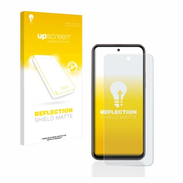 Vorderseite einer Produktverpackung mit dem Markenlogo upscreen. Daneben ist das Gerät HTC U23 Pro mit dem zugehörigen Display