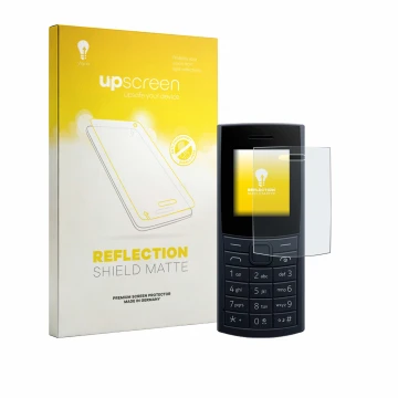 Vorderseite einer Produktverpackung mit dem Markenlogo upscreen. Daneben ist das Gerät Nokia 110 4G (2023) mit dem zugehörigen