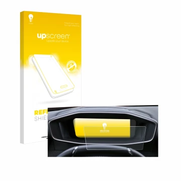 Vorderseite einer Produktverpackung mit dem Markenlogo upscreen. Daneben ist das Gerät Peugeot 2008 2022 Cockpit mit dem zugeh