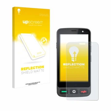 Vorderseite einer Produktverpackung mit dem Markenlogo upscreen. Daneben ist das Gerät Brondi Amico Pocket mit dem zugehörigen