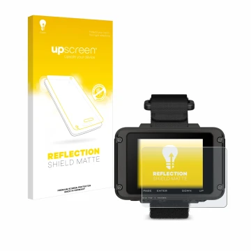 Vorderseite einer Produktverpackung mit dem Markenlogo upscreen. Daneben ist das Gerät Garmin Foretrex 801 mit dem zugehörigen