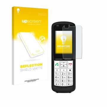 Vorderseite einer Produktverpackung mit dem Markenlogo upscreen. Daneben ist das Gerät Unify OpenScape DECT Phone R6 mit dem z