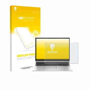 Vorderseite einer Produktverpackung mit dem Markenlogo upscreen. Daneben ist das Gerät HP EliteBook 860 G10 mit dem zugehörige