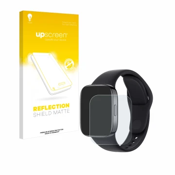 Vorderseite einer Produktverpackung mit dem Markenlogo upscreen. Daneben ist das Gerät Xiaomi Redmi Watch 3 mit dem zugehörige