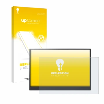 Vorderseite einer Produktverpackung mit dem Markenlogo upscreen. Daneben ist das Gerät LG gram +view 16MR70 Tragbarer Monitor 