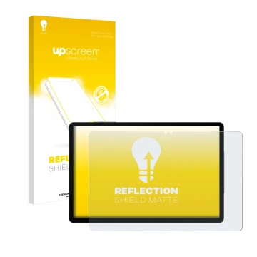Vorderseite einer Produktverpackung mit dem Markenlogo upscreen. Daneben ist das Gerät Samsung Galaxy Tab S9 5G mit dem zugehö