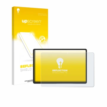Vorderseite einer Produktverpackung mit dem Markenlogo upscreen. Daneben ist das Gerät Samsung Galaxy Tab S9 Plus 5G mit dem z