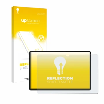 Vorderseite einer Produktverpackung mit dem Markenlogo upscreen. Daneben ist das Gerät Samsung Galaxy Tab S9 Ultra 5G mit dem 