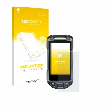 Vorderseite einer Produktverpackung mit dem Markenlogo upscreen. Daneben ist das Gerät Keyence BT-A700 mit dem zugehörigen Dis