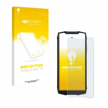 Vorderseite einer Produktverpackung mit dem Markenlogo upscreen. Daneben ist das Gerät Blackview BV9300 mit dem zugehörigen Di