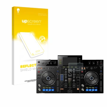 Vorderseite einer Produktverpackung mit dem Markenlogo upscreen. Daneben ist das Gerät Pioneer XDJ-RX mit dem zugehörigen Disp