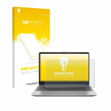 Vorderseite einer Produktverpackung mit dem Markenlogo upscreen. Daneben ist das Gerät HP 250 G9 mit dem zugehörigen Displaysc