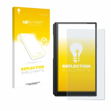 Vorderseite einer Produktverpackung mit dem Markenlogo upscreen. Daneben ist das Gerät FiiO M11s mit dem zugehörigen Displaysc