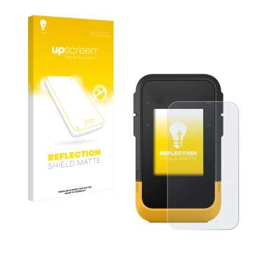 Vorderseite einer Produktverpackung mit dem Markenlogo upscreen. Daneben ist das Gerät Garmin eTrex SE mit dem zugehörigen Dis