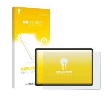 Vorderseite einer Produktverpackung mit dem Markenlogo upscreen. Daneben ist das Gerät Samsung Galaxy Tab S9 Plus WiFi mit dem