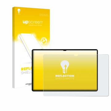 Vorderseite einer Produktverpackung mit dem Markenlogo upscreen. Daneben ist das Gerät Samsung Galaxy Tab S9 Ultra WiFi mit de