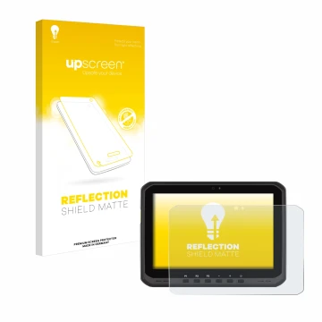 Vorderseite einer Produktverpackung mit dem Markenlogo upscreen. Daneben ist das Gerät Zebra ET60 mit dem zugehörigen Displays