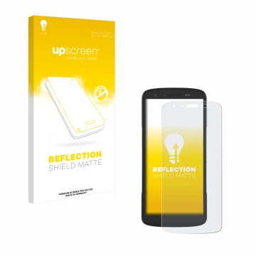 Vorderseite einer Produktverpackung mit dem Markenlogo upscreen. Daneben ist das Gerät Zebra TC22 mit dem zugehörigen Displays