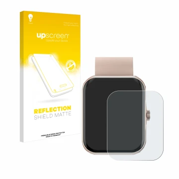 Vorderseite einer Produktverpackung mit dem Markenlogo upscreen. Daneben ist das Gerät Mutoy Smartwatch 1.83