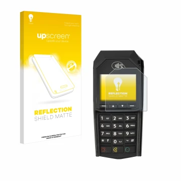 Vorderseite einer Produktverpackung mit dem Markenlogo upscreen. Daneben ist das Gerät ingenico Lane/3000 (non-touch) mit dem 