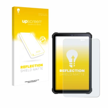 Vorderseite einer Produktverpackung mit dem Markenlogo upscreen. Daneben ist das Gerät Oukitel RT3 mit dem zugehörigen Display