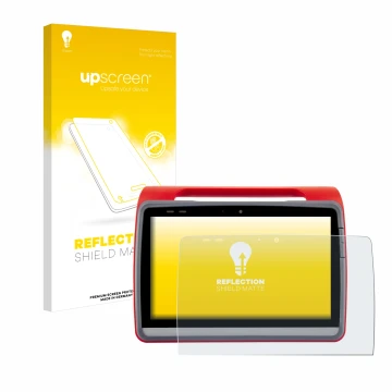 Vorderseite einer Produktverpackung mit dem Markenlogo upscreen. Daneben ist das Gerät medDV NIDApad mit dem zugehörigen Displ