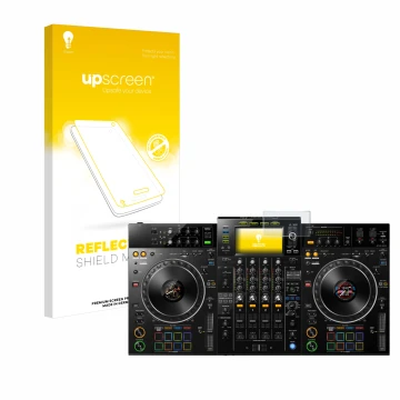 Vorderseite einer Produktverpackung mit dem Markenlogo upscreen. Daneben ist das Gerät Pioneer XDJ -XZ mit dem zugehörigen Dis