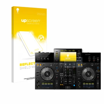 Vorderseite einer Produktverpackung mit dem Markenlogo upscreen. Daneben ist das Gerät Pioneer XDJ -RR mit dem zugehörigen Dis