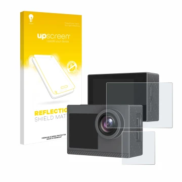 Vorderseite einer Produktverpackung mit dem Markenlogo upscreen. Daneben ist das Gerät Akaso Brave 4 Pro mit dem zugehörigen D