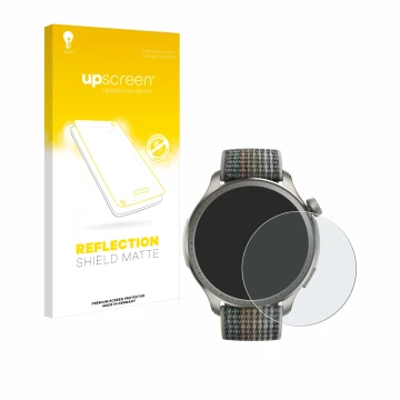 Vorderseite einer Produktverpackung mit dem Markenlogo upscreen. Daneben ist das Gerät Huami Amazfit Balance mit dem zugehörig