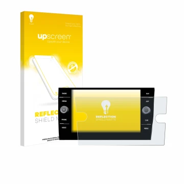 Vorderseite einer Produktverpackung mit dem Markenlogo upscreen. Daneben ist das Gerät Volkswagen Taigo Discover Media 8” 2023