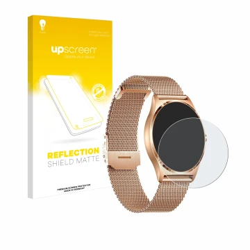 Vorderseite einer Produktverpackung mit dem Markenlogo upscreen. Daneben ist das Gerät Xcoast X-Watch Joli XC Pro mit dem zuge