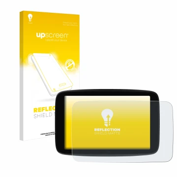 Vorderseite einer Produktverpackung mit dem Markenlogo upscreen. Daneben ist das Gerät TomTom GO Superior 7