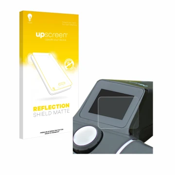 Vorderseite einer Produktverpackung mit dem Markenlogo upscreen. Daneben ist das Gerät Motocaddy M7 Remote Electric Trolley mi