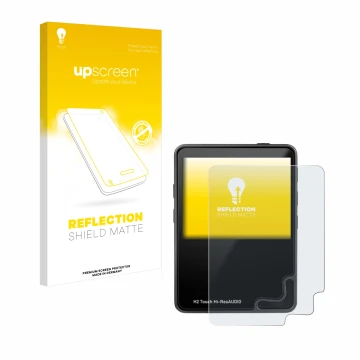 Vorderseite einer Produktverpackung mit dem Markenlogo upscreen. Daneben ist das Gerät HifiWalker H2 touch mit dem zugehörigen