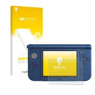 Vorderseite einer Produktverpackung mit dem Markenlogo upscreen. Daneben ist das Gerät Nintendo New 3DS XL (Unteres Display) m