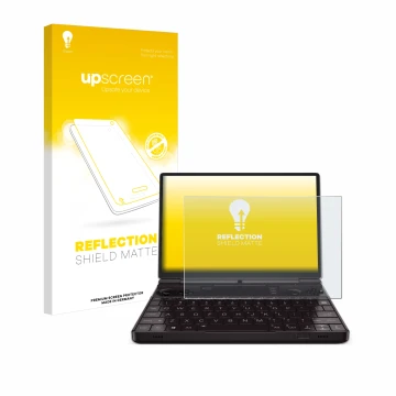 Vorderseite einer Produktverpackung mit dem Markenlogo upscreen. Daneben ist das Gerät GPD Win Max 2 2023 mit dem zugehörigen 