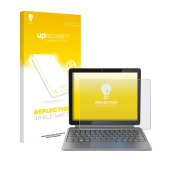 Vorderseite einer Produktverpackung mit dem Markenlogo upscreen. Daneben ist das Gerät Alldocube iWork 20 Pro mit dem zugehöri