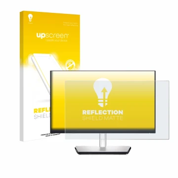 Vorderseite einer Produktverpackung mit dem Markenlogo upscreen. Daneben ist das Gerät Dell P2424HT mit dem zugehörigen Displa